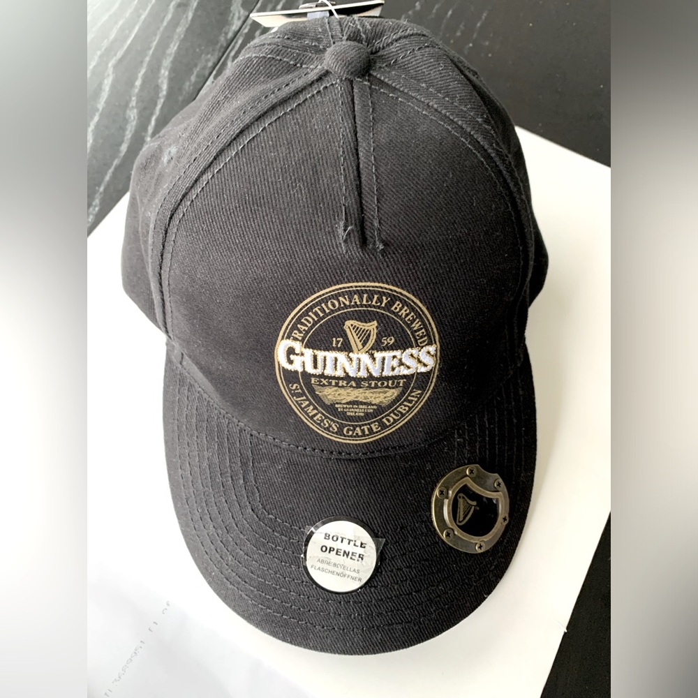 Guinness Extra Stout Beer Baseball Cap /Beer Bottle Opener -New W/Tags- Black